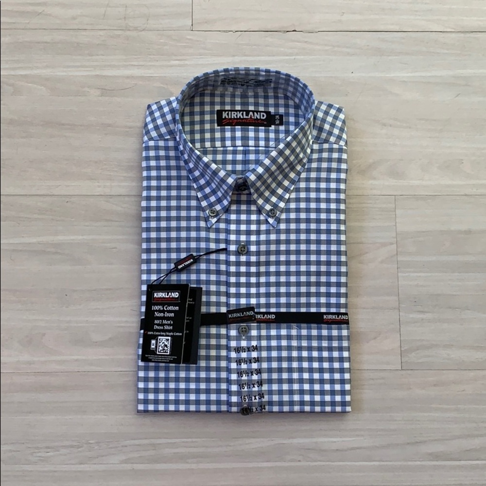 Blue Checkerboard Men’s Long Sleeve Dress Shirt